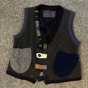 Crispina Ffrench Patchwork Vest with Decorative Buttons